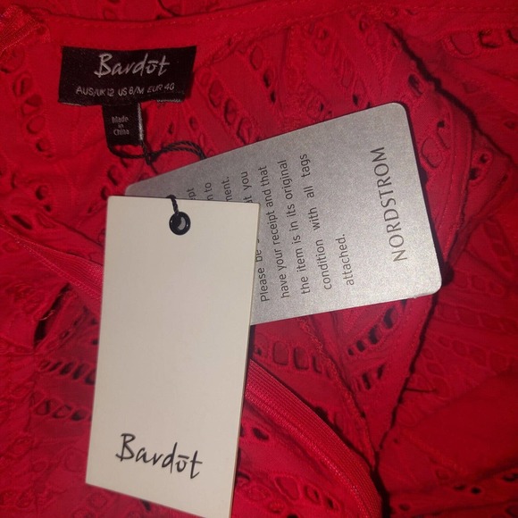 New $129 BARDOT Kira Red Eyelet Frill Dress Size 8 M Sexy Cutout Short - Picture 7 of 7